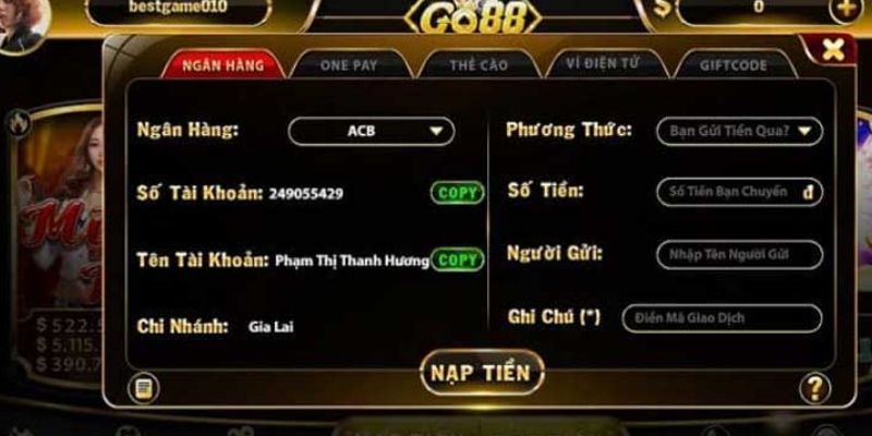 Nạp tiền Go88 qua phương thức banking